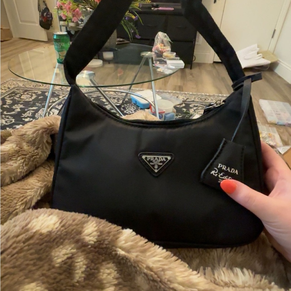 Prada Black Nylon Shoulder Bag with Iconic Logo